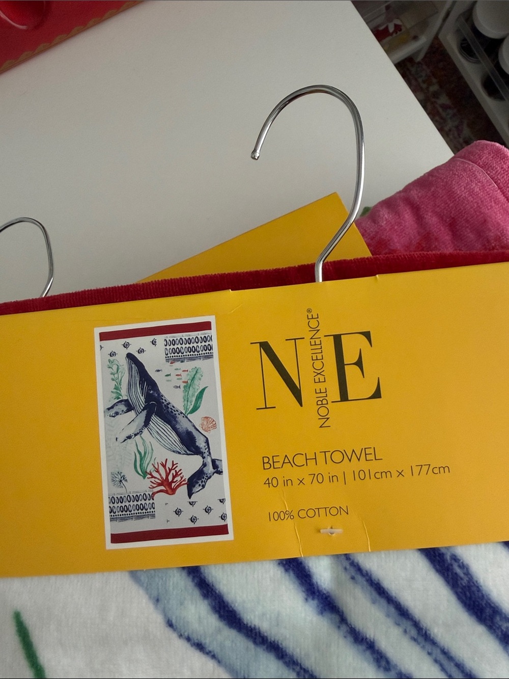 Noble Excellence- New - Whale - Red Beach Towel - 100% Cotton - Extra Large